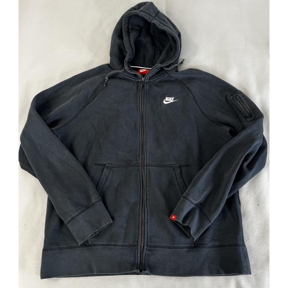 VTG Nike Full Zip Hoodie Jacket Mens Sz XL Black Heavyweight Sweatshirt Y2K
